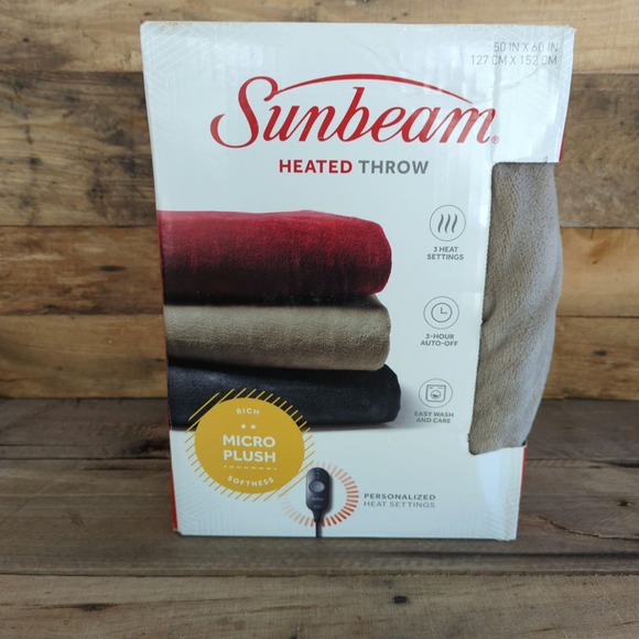 Sunbeam Micro Plush Heated Throw Blanket - Picture 1 of 8